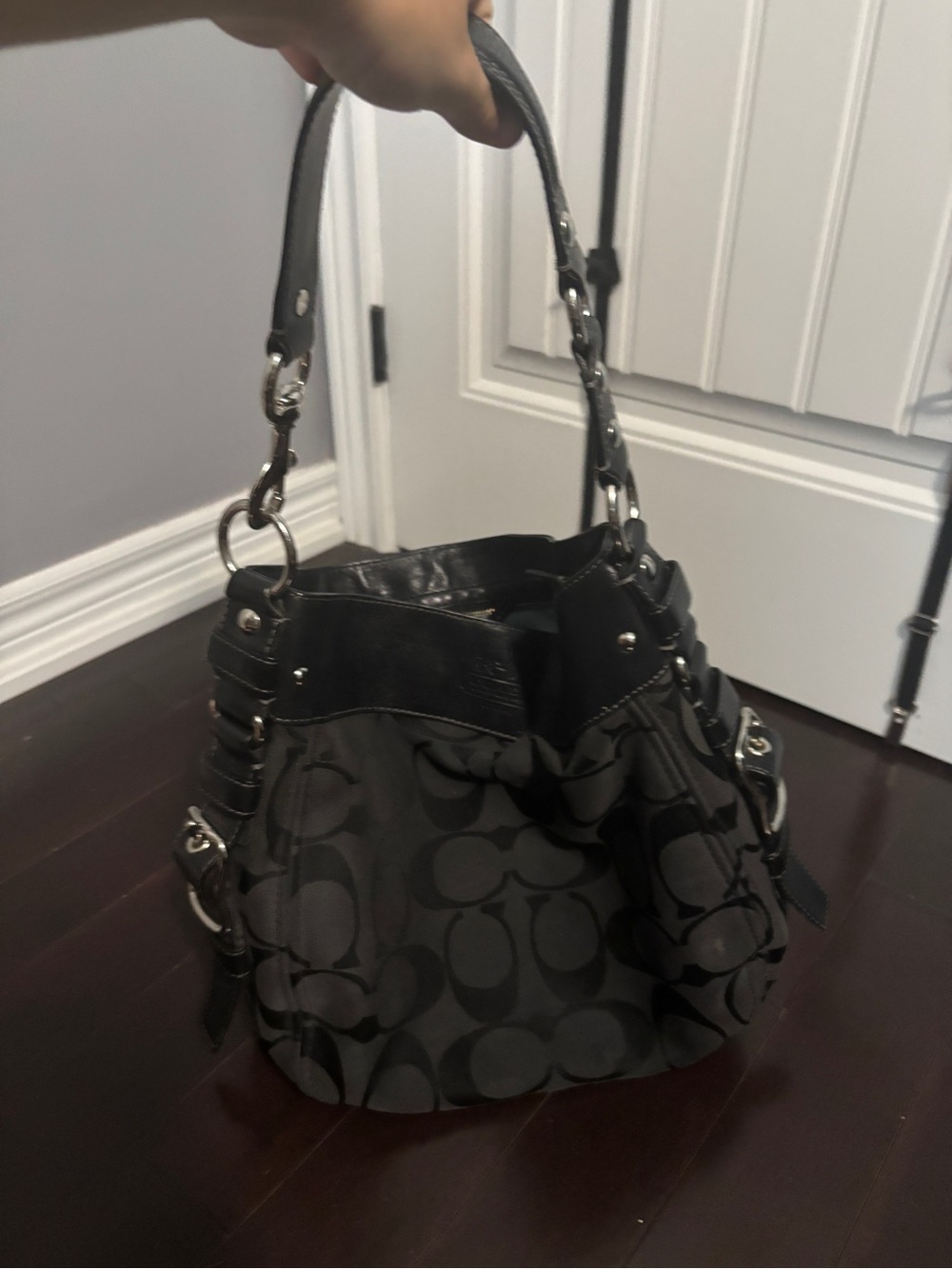 Black Coach Signature Pattern Shoulder Bag